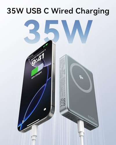 Magnetic Charger for Iphone 18 with Active Cooling, 15W Qi2 MagSafe Power Bank with Stand 10000mAh, [Alloy-Made] Magnetic Wireless Charger, 35W USB-C Fast Charging for iPhone 18/17/16 Series & Android - color: Grey