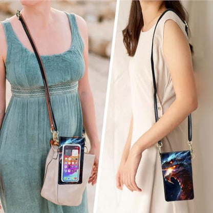 for Women Cell Phone Purse,with Touchscreen Cell Phone Purse,PU Leather Shoulder Bag Waterproof Phone Wallet Case with Clear Touch Screen Window up to 6.7 inch Smartphone, - color: Flame Dragon -170
