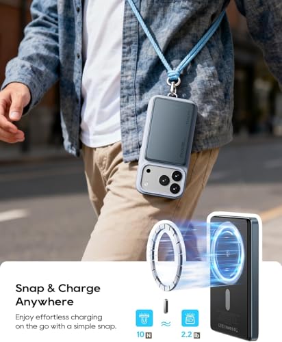 Kuulaa 10000mAh Magnetic Portable Charger Slim Magsafe Battery Pack 0.47'' Power Bank Support USB C PD 20W Fast Charging, Compatible with iPhone air/16/15/14/13/12 - color: Grey