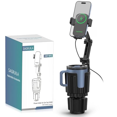 SAGRUILA 2-in-1 Cup Phone Holder for Car with up to 15W Wireless Charging