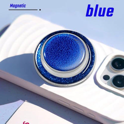 Magnetic Phone Grip, Magnetic Collapsible Expandible Mobile Phone Grips Stand Holder for iPhone 17 16 15 14 13 12 Series, Sparkly Transparent Blue