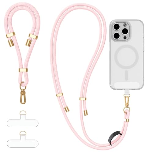 4-IN-1 Phone Lanyard Crossbody & Wrist Strap Kit with 2 Pack Tabs - color: Pink