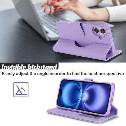 Ｈａｖａｙａ for iPhone 16 Case Detachable Wallet Case with Card Holder，2 in 1 Pu Leather Flip Folio Credit Card Slots Stand Compatible Magsafe Magnetic Shockproof Phone Cover (6.1")-Purple - color: Purple-Detachable