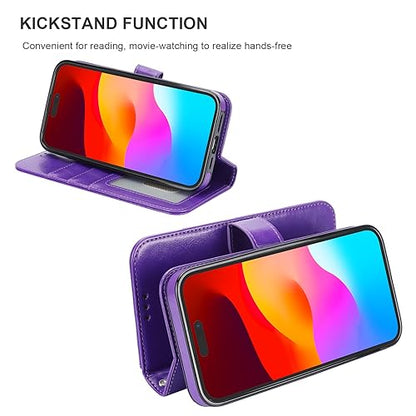 Bocasal Detachable Wallet Case Card Holder for iPhone 15 Pro Max Purple | RFID Blocking Kickstand Card Slots Holder PU Leather Magnetic Shockproof Wrist Strap Removable Flip Protective Cover 6.7 inch - color: Purple