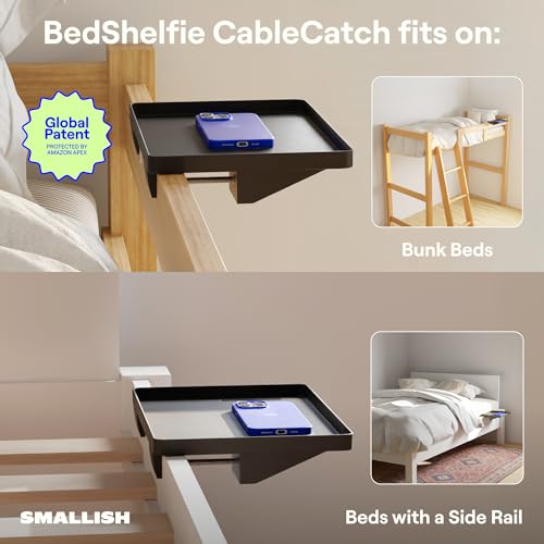 BedShelfie Bedside Shelf for Dorm Room - Cable Catch, Black - color: Black