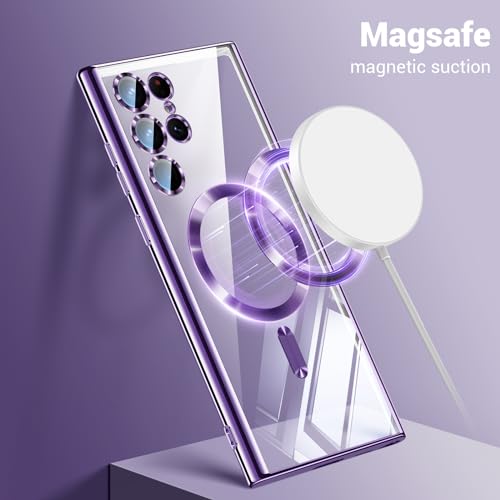 Hurgoer for Samsung Galaxy S24 Ultra Case（Only）.Magnetic Cover for S24 Ultra，Glossy Slim Thin Soft funda capa para for 6.8 inch.Compatible with MagSafe (Purple) - color: Purple