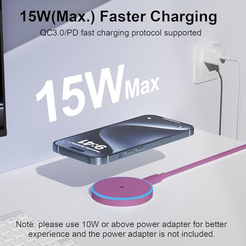 MagSafe Charger 2 Pack 15W Magnetic Wireless Charger Fast Charging Pad Compatible with iPhone 17/16/15/14/13/12 Series & AirPods 4/3/2/Pro Magnetic MagSafe Charging Pad with Dual Ports-Purple - color: Purple, size: 2Pack