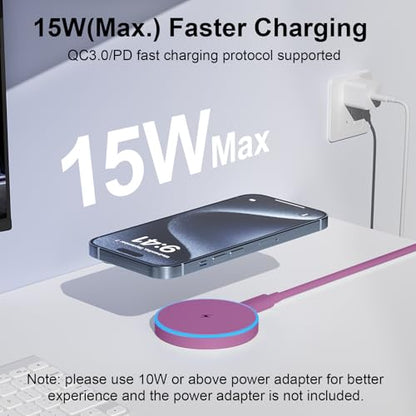 MagSafe Charger 2 Pack 15W Magnetic Wireless Charger Fast Charging Pad Compatible with iPhone 17/16/15/14/13/12 Series & AirPods 4/3/2/Pro Magnetic MagSafe Charging Pad with Dual Ports-Purple - color: Purple, size: 2Pack