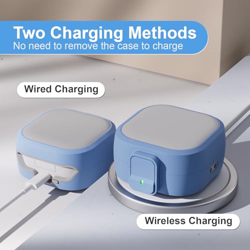 for Samsung Galaxy Buds 4 Pro/Buds 4 Case (2026) with Secure Safety Lock Clip,Shockproof Scratch-Resistant Hybrid PC+TPU Soft Shell Protective Cover Accessories with Carabiner&Cleaning Pen(Light Blue) - color: Light Blue Edge-Grey