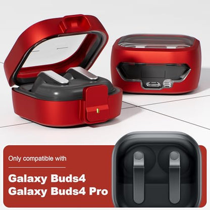 for Samsung Galaxy Buds 4/Buds 4 Pro Case (2026) with Secure Safety Lock Clip,Shockproof Scratch-Resistant TPU Transparent Soft Shell Protective Cover Accessories with Carabiner/Cleaning Kit(Red) - color: Red