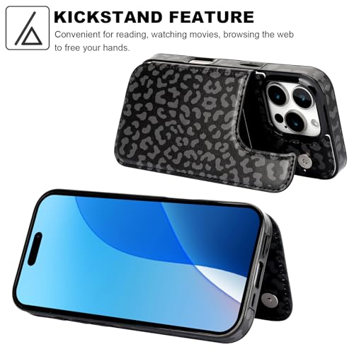HAOPINSH for iPhone 16 Pro Wallet Case with Card Holder, Black Leopard Cheetah Pattern Back Flip Folio PU Leather Kickstand Card Slots Case for Women Girls, Double Magnetic Clasp Shockproof 6.3" - color: Black Leopard