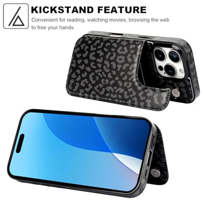 HAOPINSH for iPhone 16 Pro Wallet Case with Card Holder, Black Leopard Cheetah Pattern Back Flip Folio PU Leather Kickstand Card Slots Case for Women Girls, Double Magnetic Clasp Shockproof 6.3" - color: Black Leopard