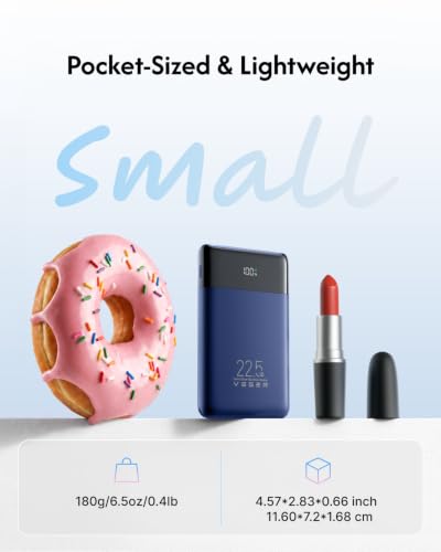 VEGER 10000mAh 0.4lb Fast Charging Portable Charger with Built-in Cables - color: Navy Blue