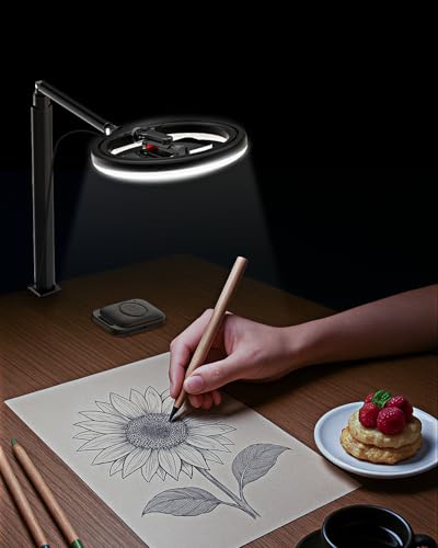 Vimose 10.2" Ring Light Overhead Phone Mount- Selfie Ring Light with Stand and Phone Holder, 360° Rotate Flexible Arm Clamp Desk Lamp for Photography