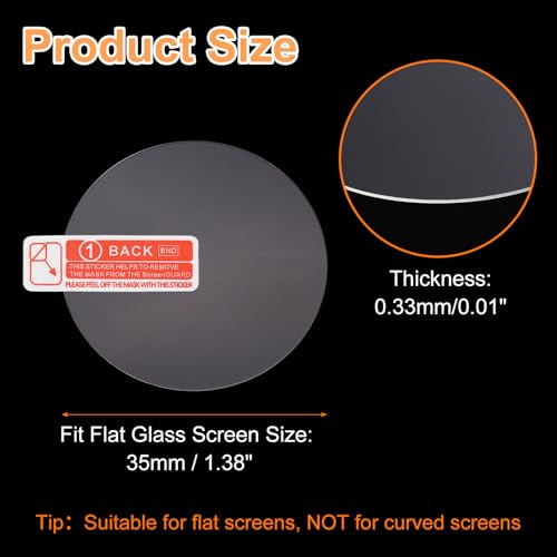 HARFINGTON 4pcs Watch Glass Screen Protector 35mm 9H Tempered Glass HD Clear Curved Edge Anti-Scratch Waterproof Round Smart Watch Dial Crystal Face Protective Film with Accessories - size: 35mm