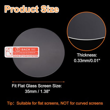 HARFINGTON 4pcs Watch Glass Screen Protector 35mm 9H Tempered Glass HD Clear Curved Edge Anti-Scratch Waterproof Round Smart Watch Dial Crystal Face Protective Film with Accessories - size: 35mm