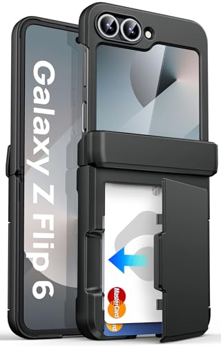 ASAFCASE for Samsung Galaxy Z Flip 6 and Z Flip 7 FE Wallet Case, Black | Card Holder (3 Cards), Hinge Protection, Outer Screen Protector, Shockproof Rugged & Full Body Protective Wallet Cover 5G - color: Black, size: Galaxy Z Flip 6