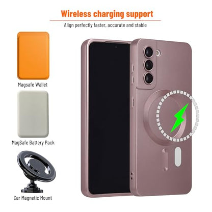 Magnetic for Samsung Galaxy S21 Case,Soft Silicone Samsung Galaxy S21 Phone Case with Camera Protection,Slim Fit Anti-Scratch Samsung Galaxy S21 Case Compatible with MagSafe,Pink - color: Pink, size: S21