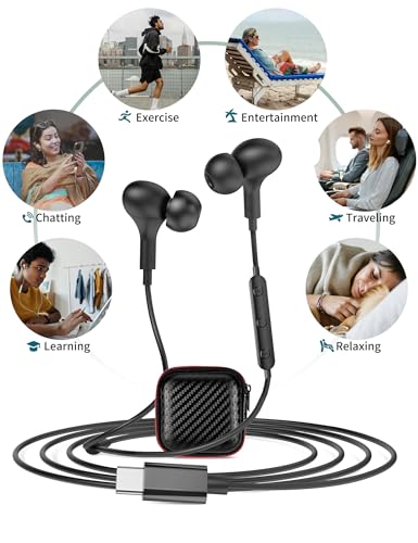 USB C Headphones for iPhone 18 Pro Max 17 16 15/Galaxy S26 FE Wired Earbuds - color: Black