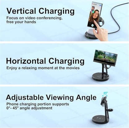 Wireless Samsung Charger | 3-in-1 Charging Station for Samsung Galaxy S25/S24/S23/S22 and Apple Watch 7/6/5/AirPods | MagSafe Charger for iPhone 16/15/14/13/12 |Compatible with Apple Watch and AirPods