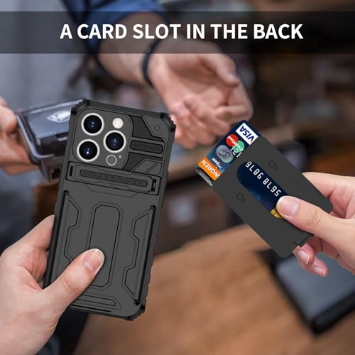 for iPhone 14 Pro Wallet Case with Card Holder, Black | Detachable Card Holder, Built-in Kickstand, with Screen Protectors, Military Grade, Full Body Shockproof - size: for iPhone 14 Pro - 6.1''