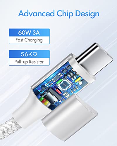etguuds USB C to USB C Cable 6ft, 2-Pack 60W C to C Cable Fast Charging - color: White, size: 6ft