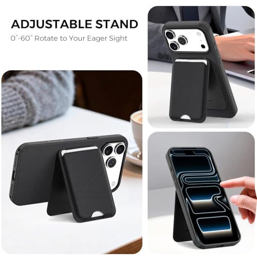 for MagSafe Wallet with Stand, Magnetic Phone Case Set, RFID Blocking, Slim Detachable Stand Card Holder, Tech Fabric for iPhone 17 Pro Max (Black (Case+ Card Holder), iPhone 17 Pro Max) - color: Black (Case+ Card Holder)