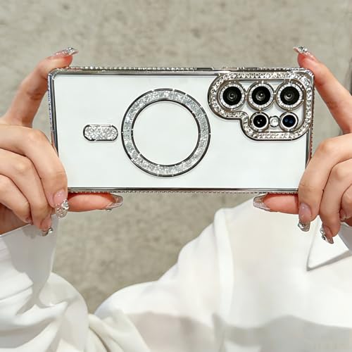 for Samsung Galaxy S26 Ultra Clear Glitter Case Magnetic, [Compatible with MagSafe] Women Cute Bling Diamond Sparkly Case Camera Lens Protectors Plating Cover for Galaxy S26 Ultra, Silver - color: Silver