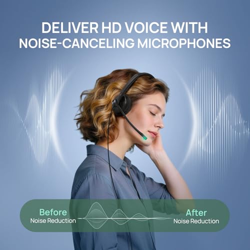 Yealink Phone Headsets for Office Phones YHS34 QD to RJ9 Wired Headset - color: leather Ear Cushions, size: Dual