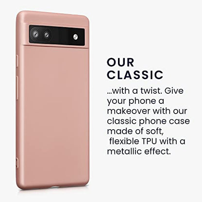 kwmobile Case Compatible with Google Pixel 6a Case - Soft Slim Metallic TPU Silicone Cover - Metallic Rose Gold - color: metallic rose gold