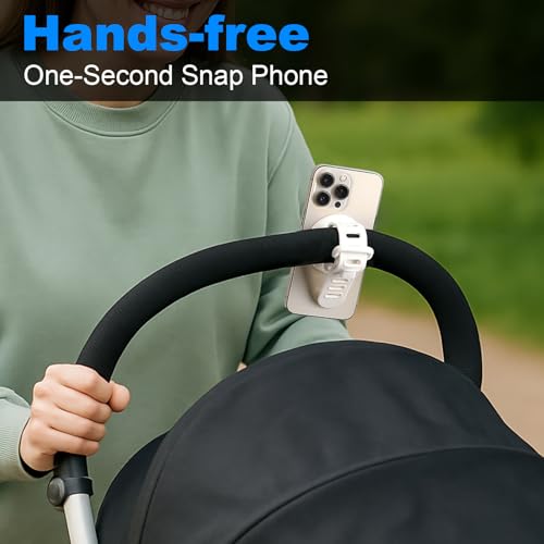 Stroller Phone Holder Universal Phone Holder for Stroller Strong magnetic phone holder with adjustable strap, stable and safe, compatible with fitness equipment, strollers, shopping carts, White - color: White