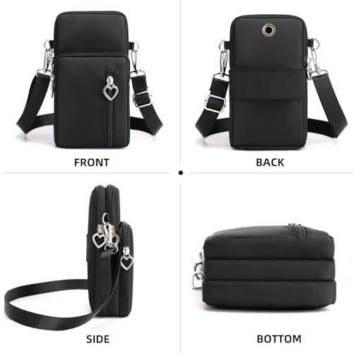 Small Crossbody Bag for Women - Mini Phone Purses with Crossbody Strap and Wallet - Nylon Arm Bag - color: A-black