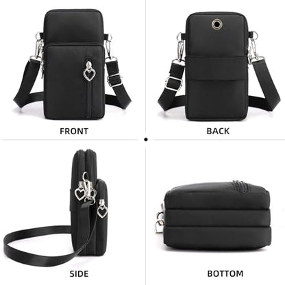 Small Crossbody Bag for Women - Mini Phone Purses with Crossbody Strap and Wallet - Nylon Arm Bag - color: A-black