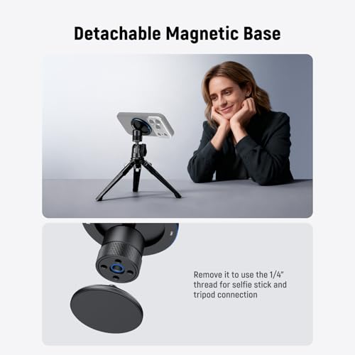 NEEWER Magnetic Phone Tripod Mount Compatible with MagSafe iPhone, Gym Golf Cart Phone Holder, 360° Ball Head Adapter Mount with Metal Ring & Detachable Base for Selfie Stick Tripod, PA072 - style: PA072