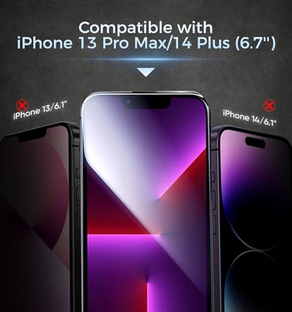 MAGIC JOHN 3rd Gen Upgraded for iPhone 13 Pro Max/iPhone 14 Plus Privacy Screen Protector 6.7 Inch, 25°Anti-Spy Screen, Shockproof Tempered Glass, Auto Dust-Removal, Bubble Free, Easy Installation, 2 Pack - size: iPhone 13 Pro Max/14 Plus-6.7''