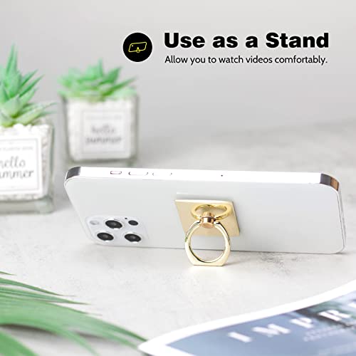 [2 Pack] Square Sparkling Cell Phone Ring Holder Stand,360 Degree Rotation and 180 DegreeAdjustable Finger Ring Kickstand with Polished Metal Phone Grip (Gold)