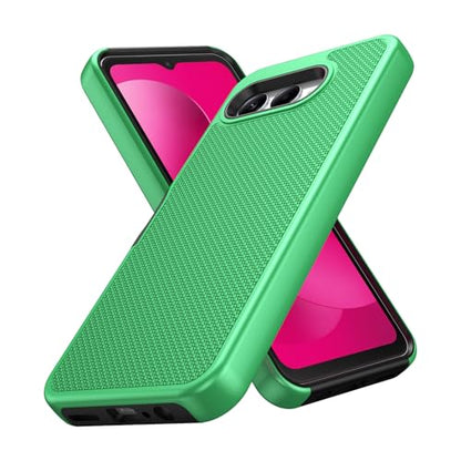 for T-Mobile REVVL 8 Phone Case with Tempered Glass Screen Protector,Dual Layer Heavy Duty Shockproof Protection Cover (Green) - color: Green