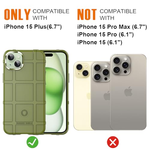 Rugged Shield 8ft Drop Proof TPU Thick Armor Tactical Protective Case Compatible with iPhone 15 Plus (6.7 inches) - Army Green - color: Army Green, size: iPhone 15 Plus