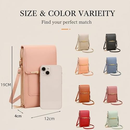 Women's Touch Screen Mobile Phone Messenger Bag,Anti-Theft Mobile Leather Bag,Leather Waterproof Crossbody Wallet Purse - color: Dark Pink