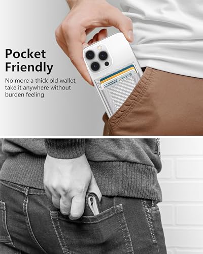 for MagSafe Wallet with Adjustable Stand, 9 Card Holder, Open ID Window - color: Silver Carbon Fiber