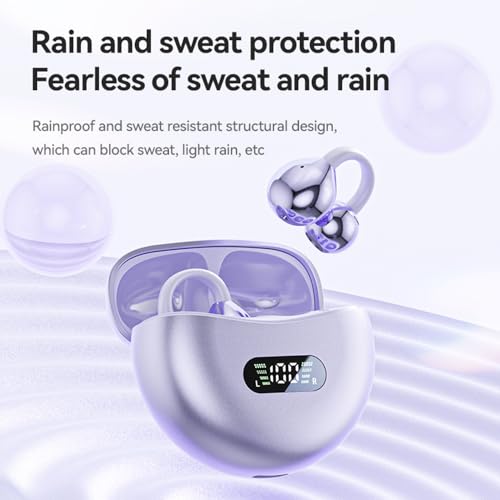 Piluyaa Clip-on Earbuds,Open Ear Earbuds Wireless Bluetooth 5.4, Lightweight Open Ear Headphones with C-Shaped Bridge,Slim Hook,60H Battery,Waterproof,for Glasses Wearers and Workouts (Black) - color: BLACK