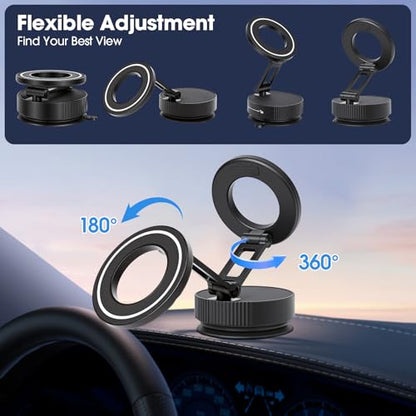 LifetimeWarranty Strong Magnetic Car Phone Holder, 360°Adjustable Car Mount w/ Vacuum Suction,Pocket Size Strong Magnetic Suction Phone Mount for Dashboard and Windshield, Compatible with iPhone 12-17