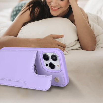 iCoverCase Compatible with iPhone 14 Pro Case with Card Holder, Wallet Case for Women Men RFID Blocking PU Leather Protective Phone Case 6.1 Inch (Light Purple) - color: Light Purple