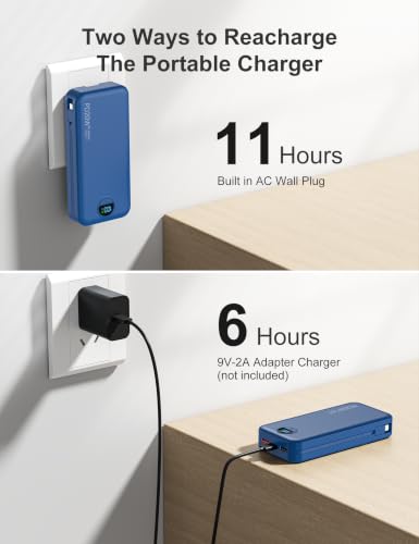 Portable Charger Power Bank 20000mAh with Built in Cables & Wall Plug - color: Navy