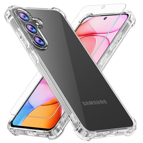 Phone Case for Samsung Galaxy S25 FE Case with Tempered Glass Screen Protector, Soft Flexible TPU Slim Fit Shockproof Phone Cover for Women Men Girls Boys (Clear) - color: Clear, size: Galaxy S25 FE