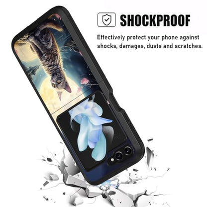 for Samsung Galaxy Z Flip 5 Case, Heavy Duty Dual Layer Hybrid Military Grade Shockproof Drop Folding Protective Cover for Samsung Galaxy Z Flip 5 5G 2023 - Cat Under The Moon - color: Cat Under The Moon-1