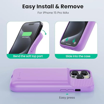 Battery Case for iPhone 15Pro Max, Upgrade 8600mah Portable Slim Battery Charging Case, 15W Fast Charging Rechargeable Protective Extended Charger Cover for iPhone 15 Pro Max (6.7 inch)-Purple - color: Purple