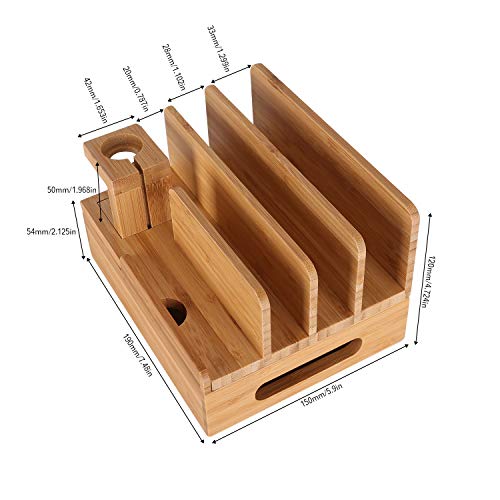 Bamboo Wood Multi-Device Desktop Charging Dock Station Charger Holder Cradle Charge Stand Compatible iPhone 16 15 14 13 Pro Max iPad Mini Pro Air Apple Watch Ulrta 10 9 8 7 6 5 4 3 2 iWatch Smartphone - color: Medium