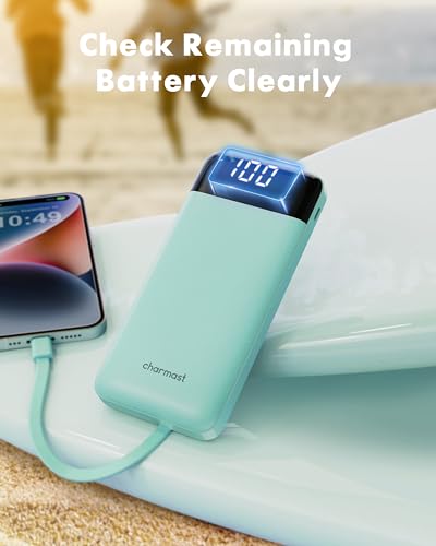 charmast 10000mAh Power Bank Portable Charger with 4 Built-in Cables - color: Qing