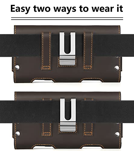 Gcepls Leather Phone Holster for iPhone 15 Pro Max,14 Pro Max,Galaxy S23 Ultra,S22 Ultra,Premium Genuine Leather Cell Phone Holster with Belt Clip,Phone Belt Holder Pouch Cover Case(Fits Thin Case on) - color: Dark Brown, size: Large(6.65x 3.45 x0.63”)